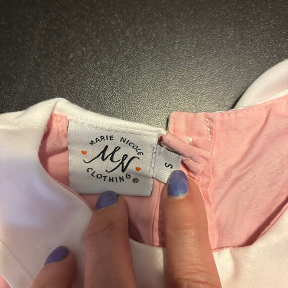 MARIE NICOLE Girls Size Small Dress Pink White Embroidered Floral Summer Spring - Picture 3 of 4